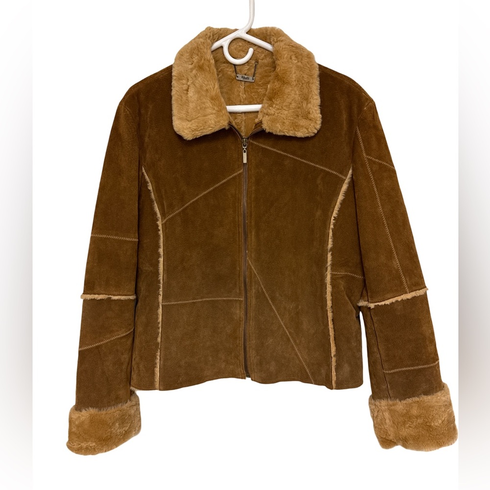 Winlit Genuine Leather Faux Fur Trim Jacket Women’s XL Brown